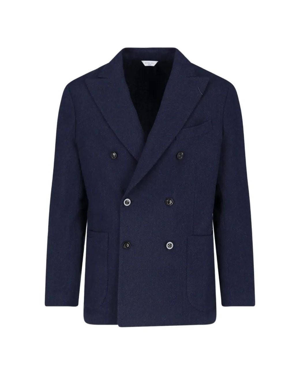 Boglioli Blue Double-Breasted Wool-Blend Jacket for men