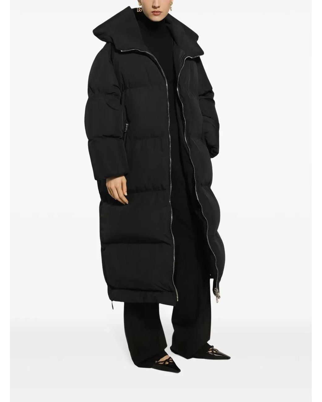 Dolce & Gabbana Black Logo-Plaque Padded Coat