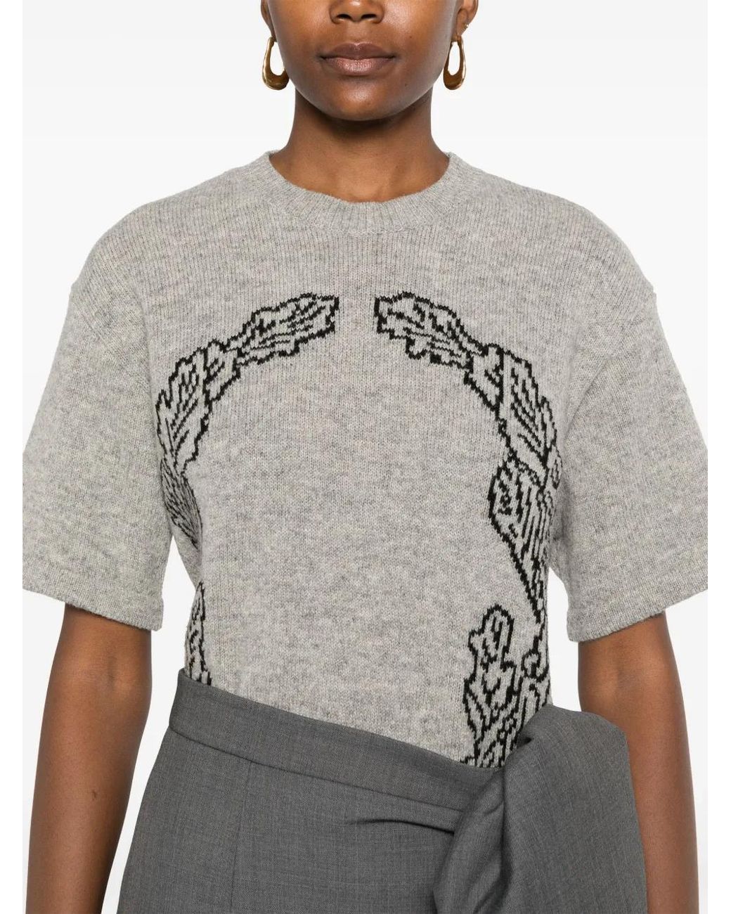 Moschino Gray Logo-Intarsia Knitted Top