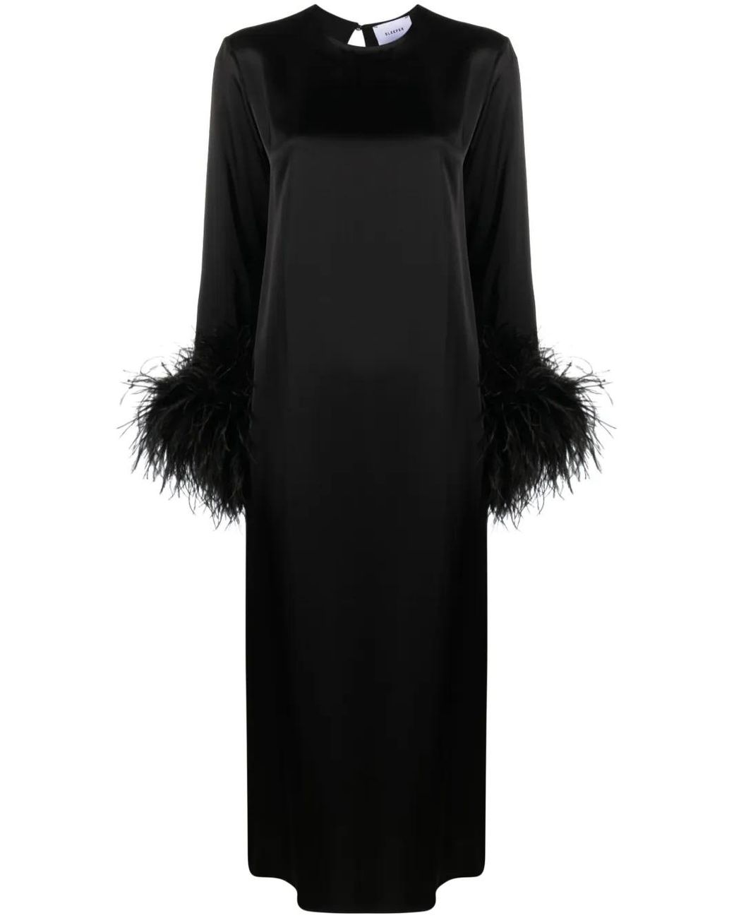 Sleeper Black Suzi Feather-trim Maxi Dress