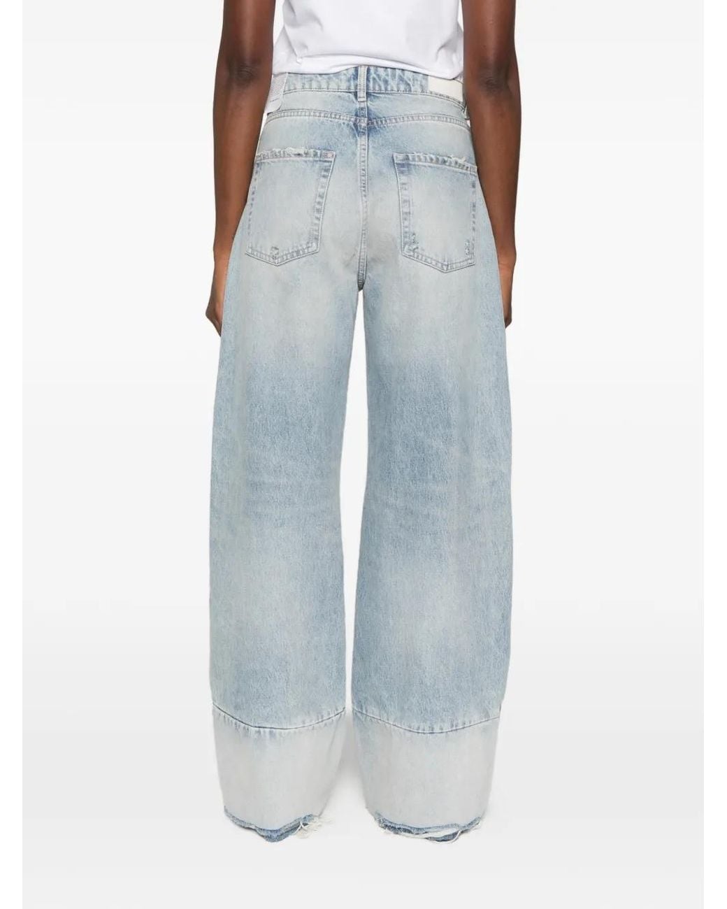 ICON DENIM Blue Wide-Leg Raw-Cut Jeans
