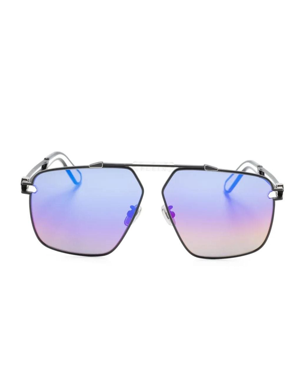 Philipp Plein Blue Engraved-Logo Pilot-Frame Sunglasses for men