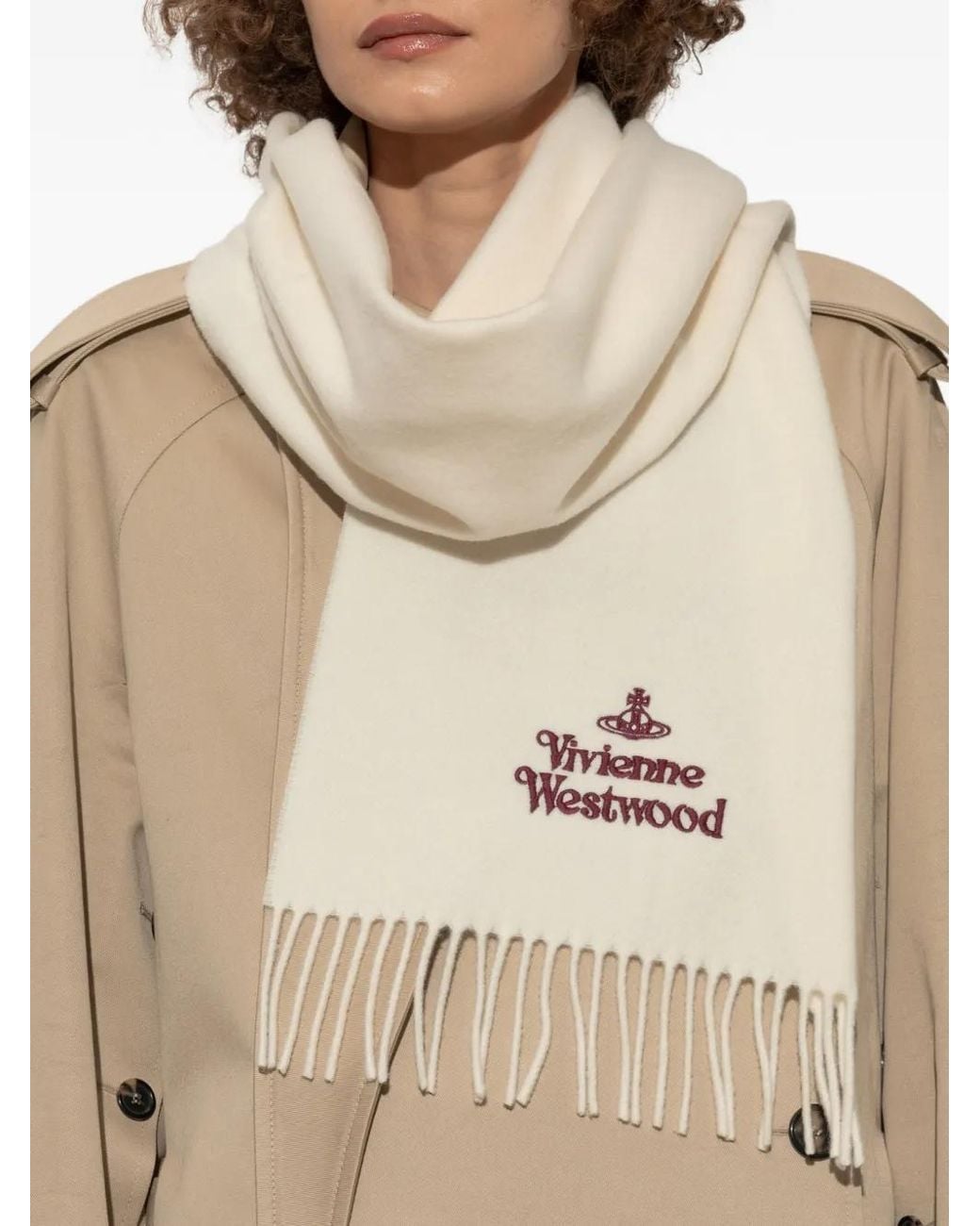 Sciarpa Con Frange E Logo di Vivienne Westwood in White
