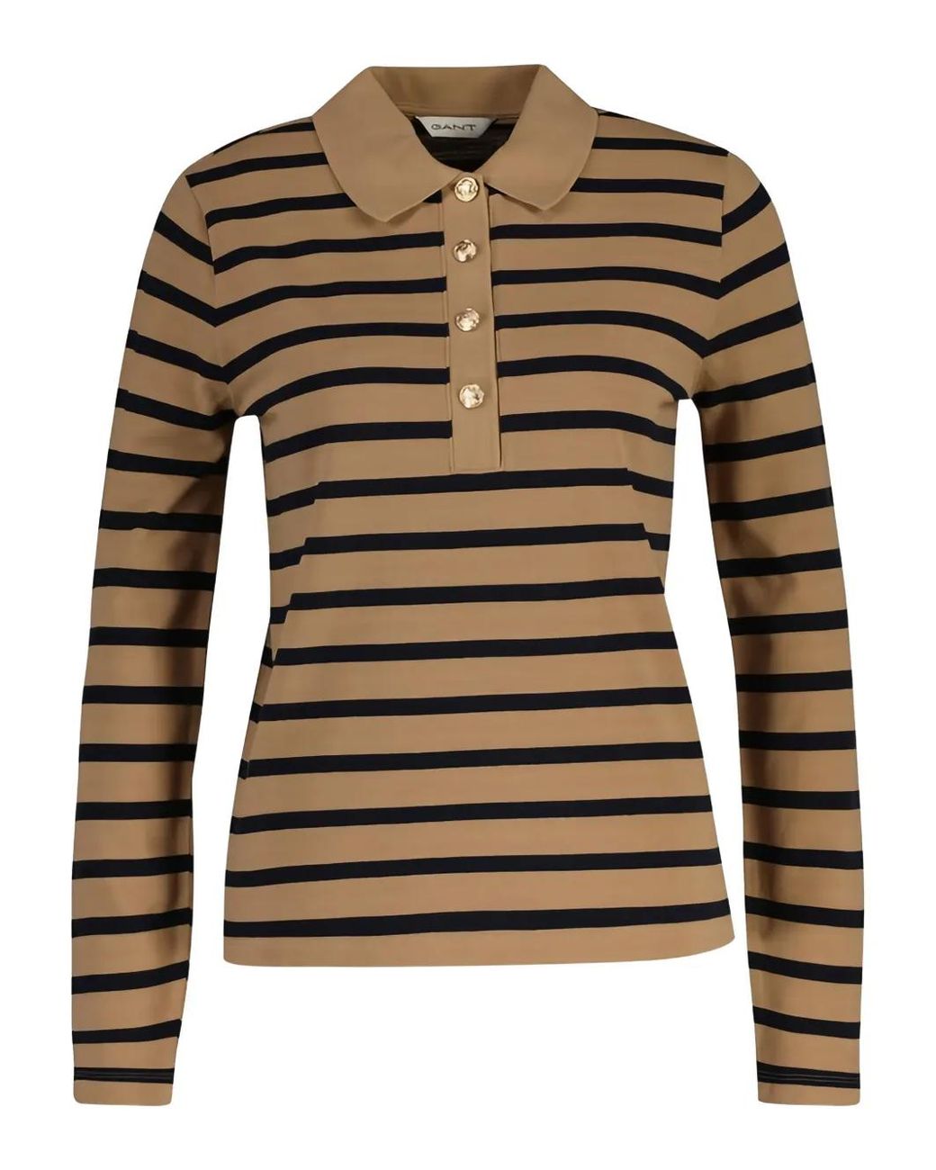 Gant Brown Breton Striped Polo Top