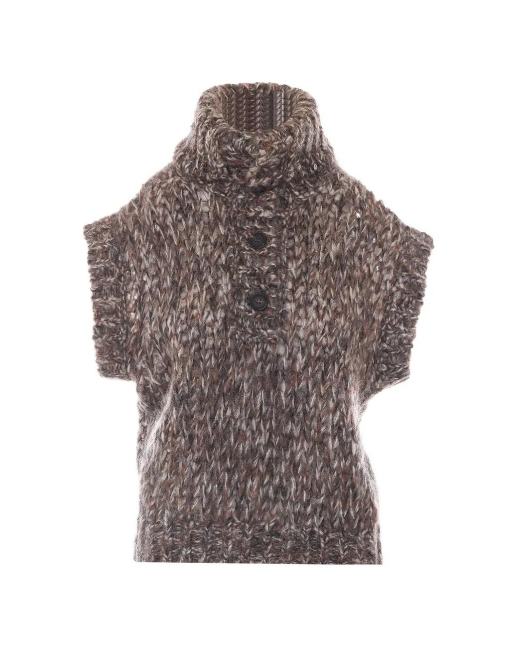 Brunello Cucinelli Gray Malfilé Mohair Turtleneck Sweater Vest