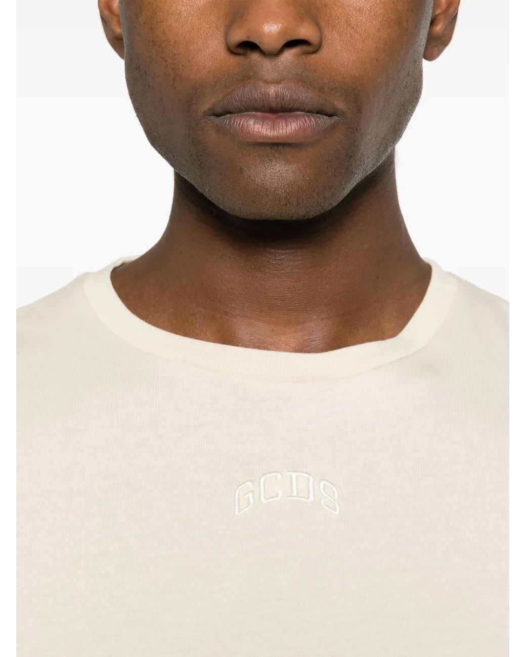 Gcds White Logo-Embroidered Cotton T-Shirt for men