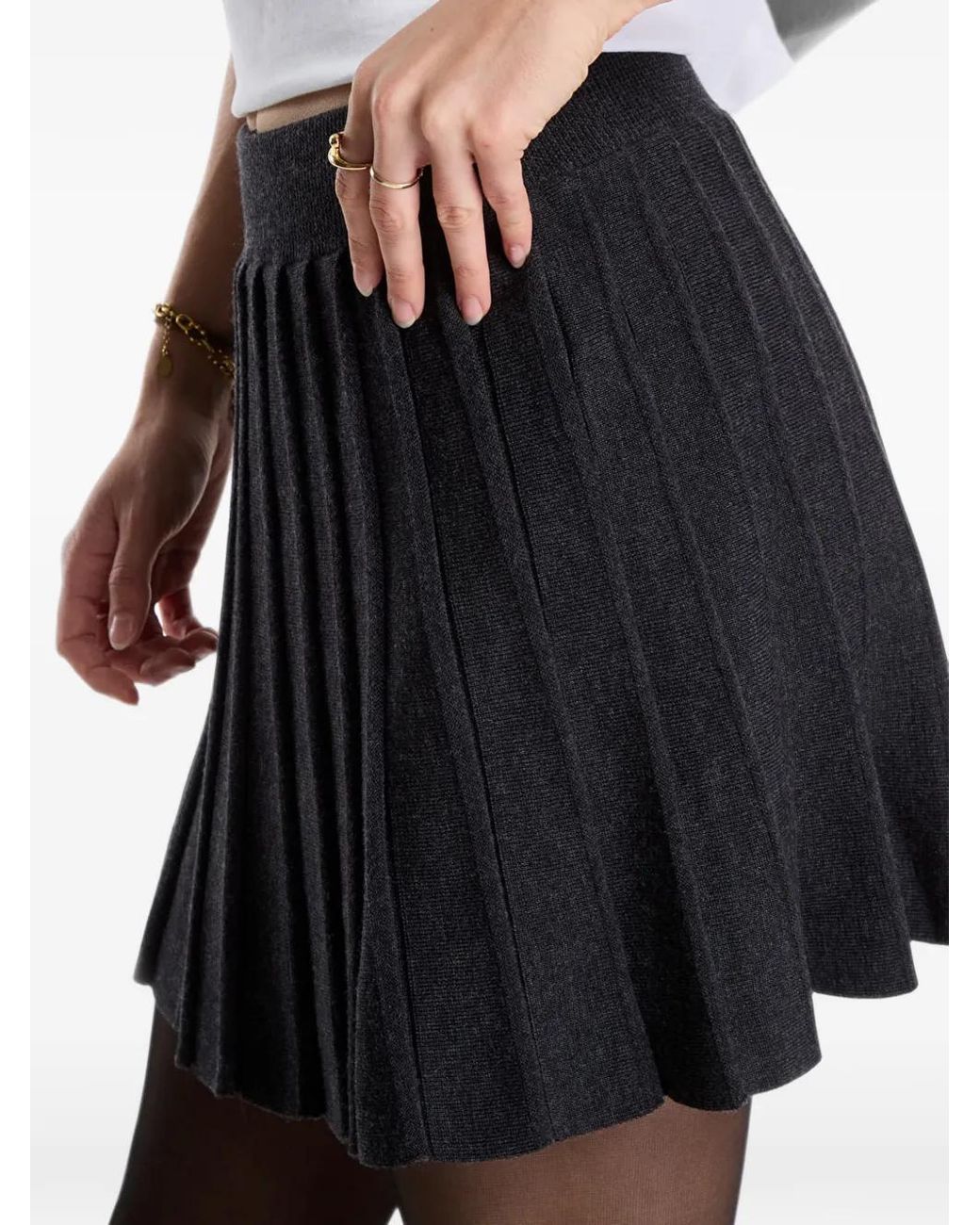 Mc2 Saint Barth Black Pleated Knitted Mini Skirt