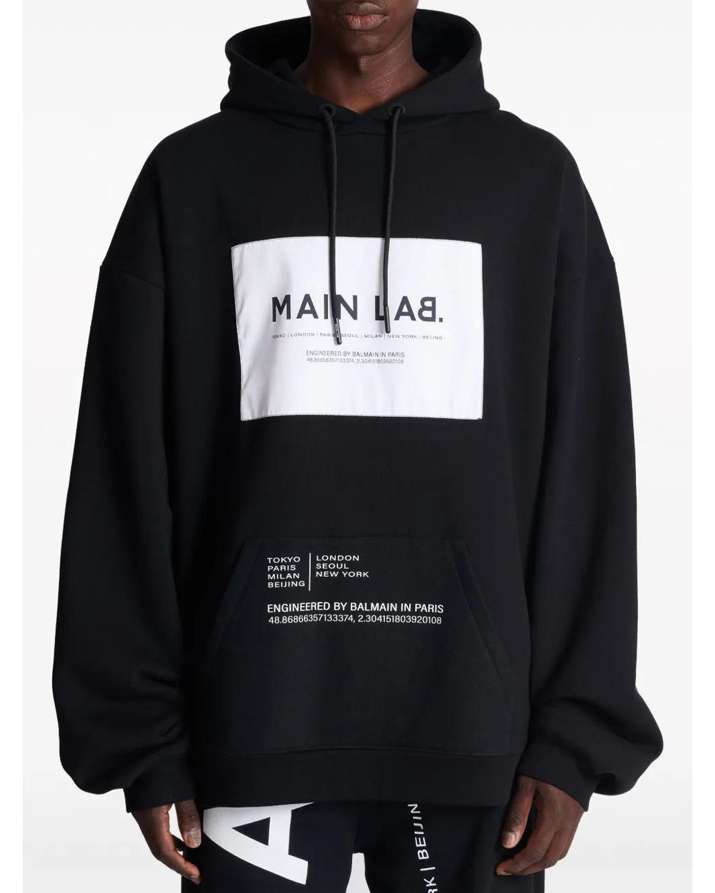 Balmain Black Jersey & Nylon Hoodie for men