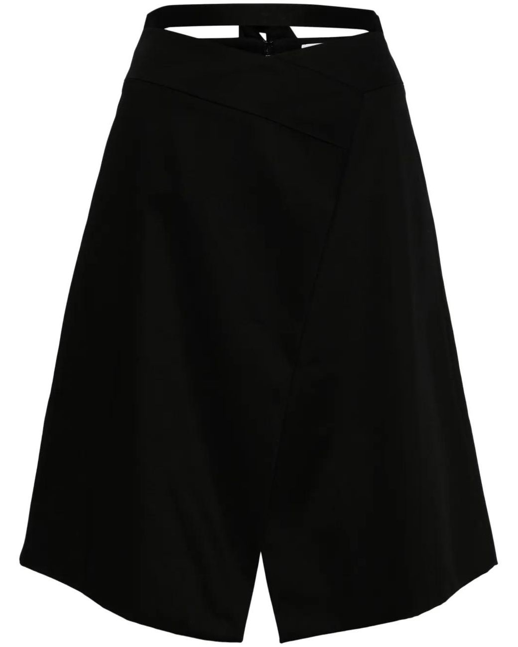 Patou Black Wraparound Gabardine Midi Skirt