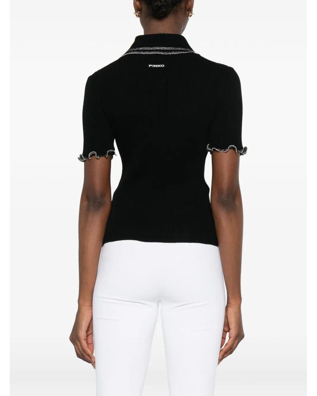 Pinko Black Ribbed Sweater With Jewel Edges