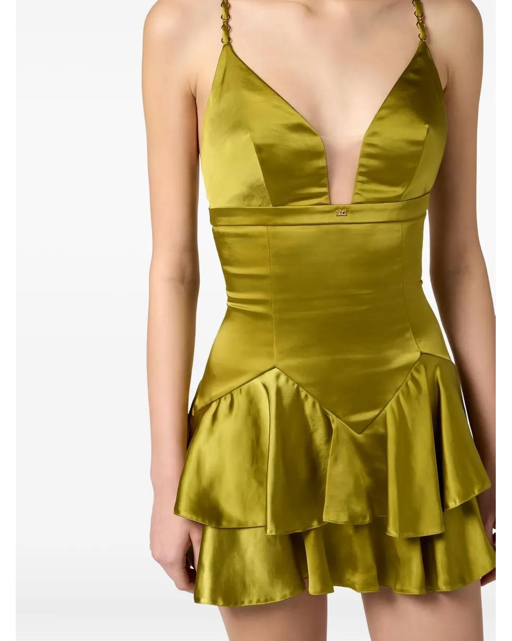 green dress with gold chain straps Teal Wrap Over Midi Dress With Chain Straps – AX Paris