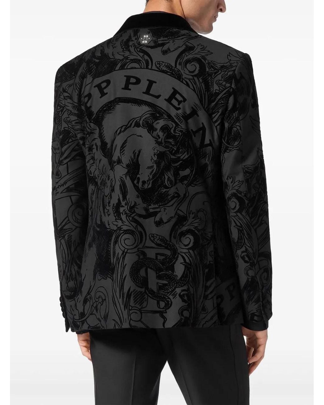 Philipp Plein Black Graphic-Print Blazer for men