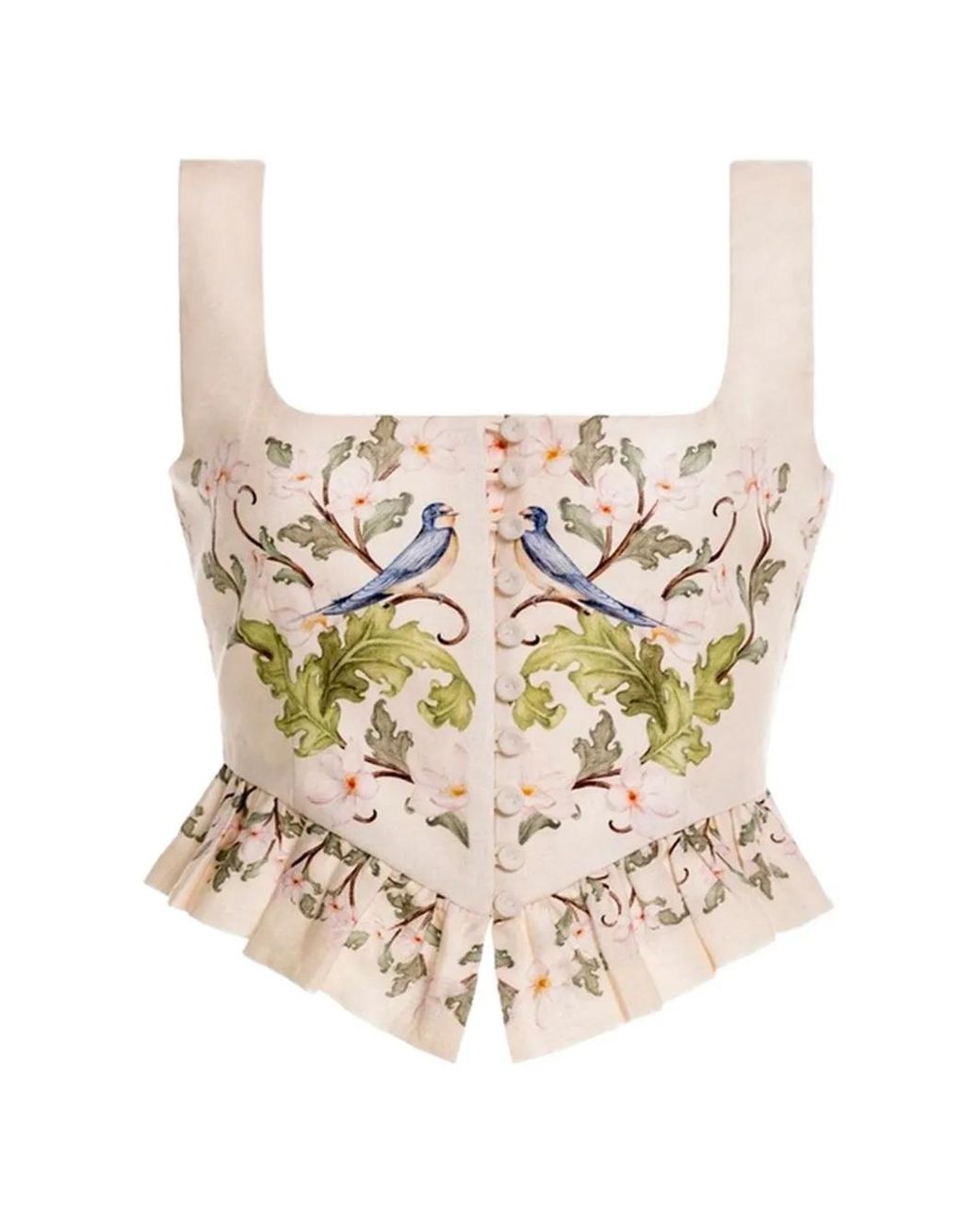 Agua Bendita White Eslabón Anhelo Ruffled Floral-Print Top