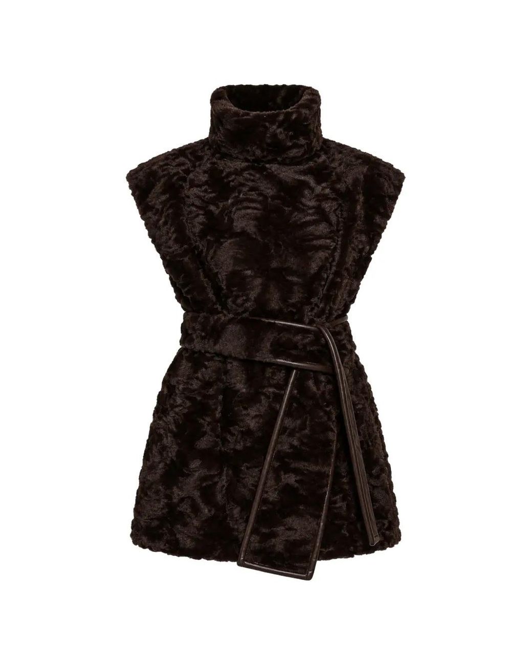 Isabelle Blanche Black Faux-Fur Belted Gilet