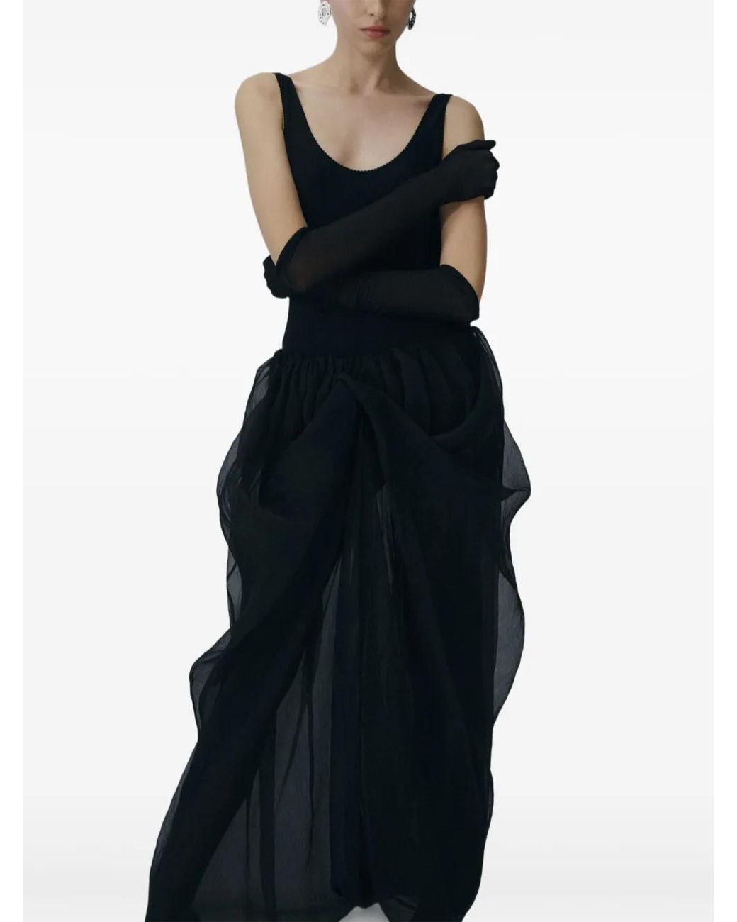 Magda Butrym Black Draped Ruffled Long Skirt
