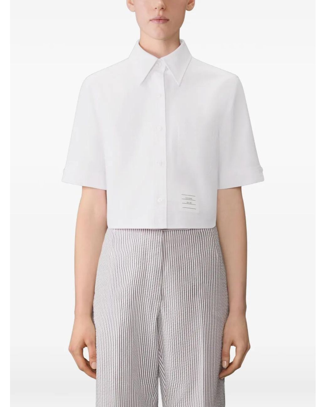 Thom Browne White Oxford Cropped Short Sleeve Shirt