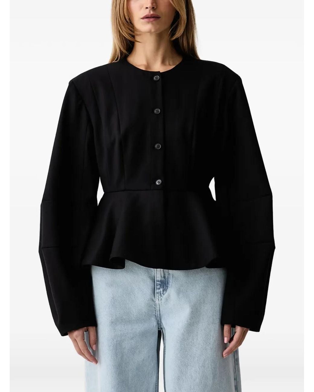 Gestuz Black Gzpaula Peplum-Hem Long-Sleeve Jacket