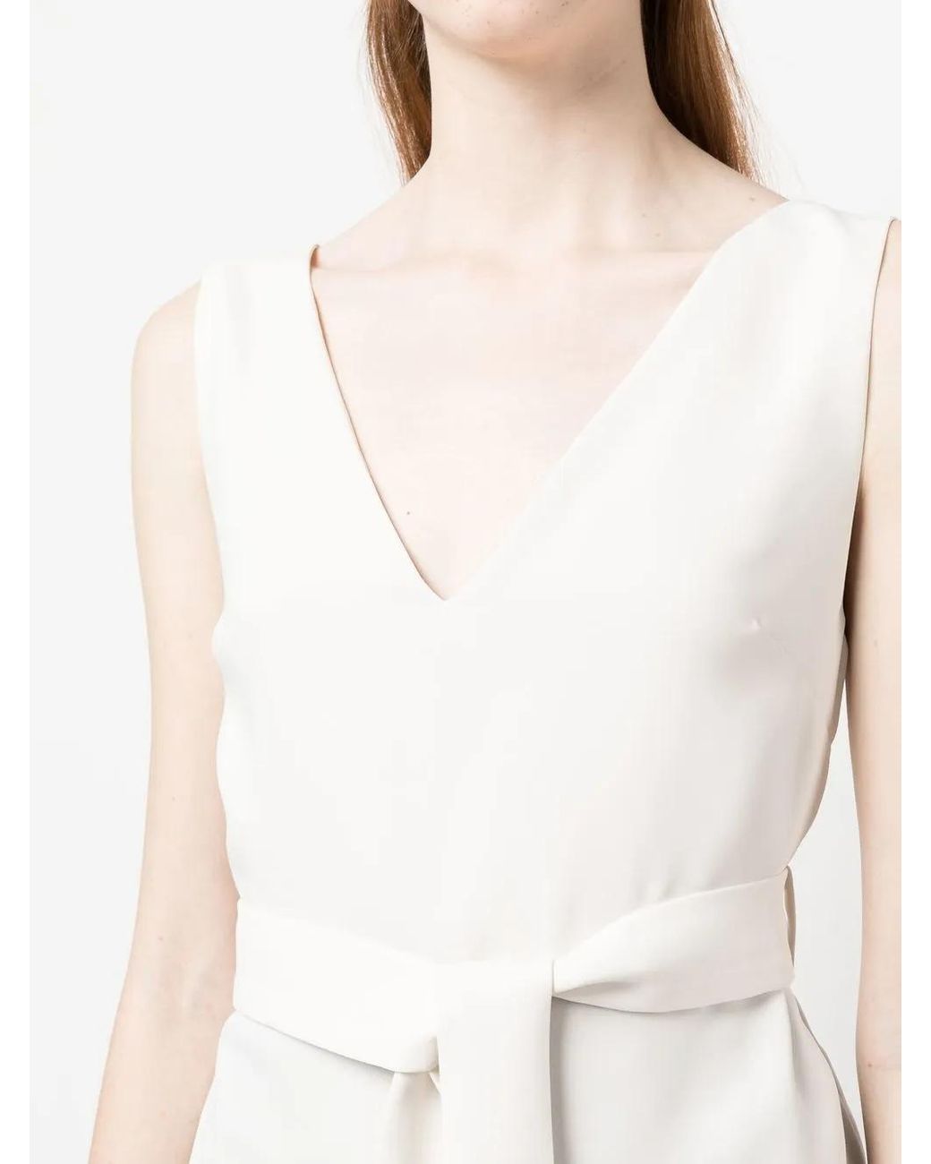P.A.R.O.S.H. White Sleeveless Top With Cream Belt