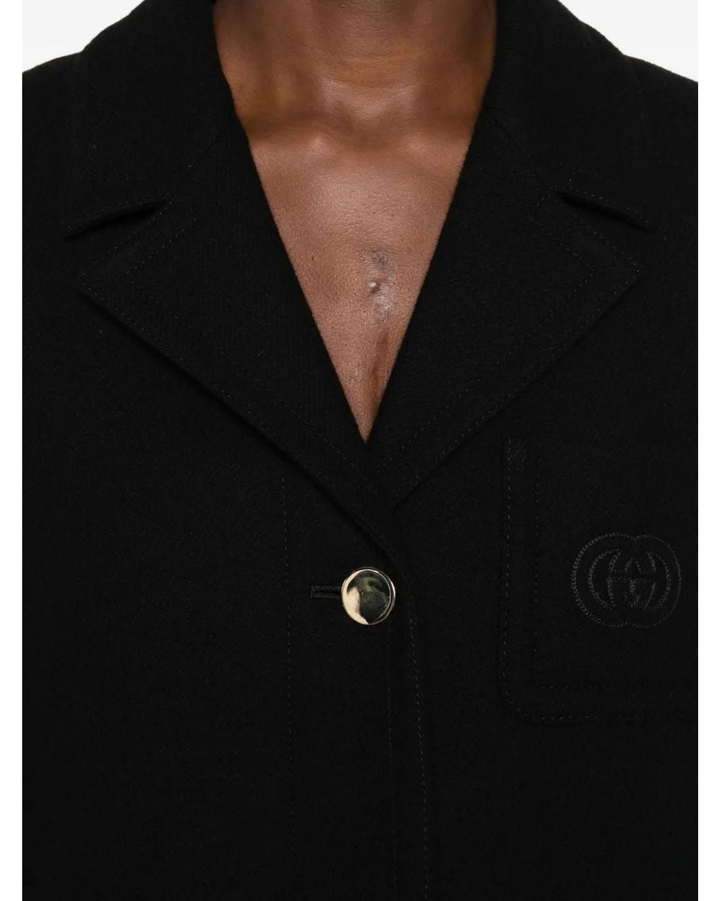 Gucci Black Batavia Wool Coat With Patch