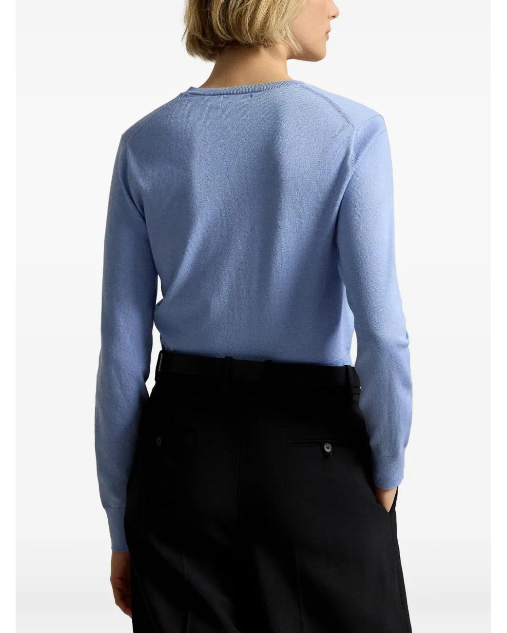 Polo Ralph Lauren Blue Embroidered-Logo V-Neck Sweater