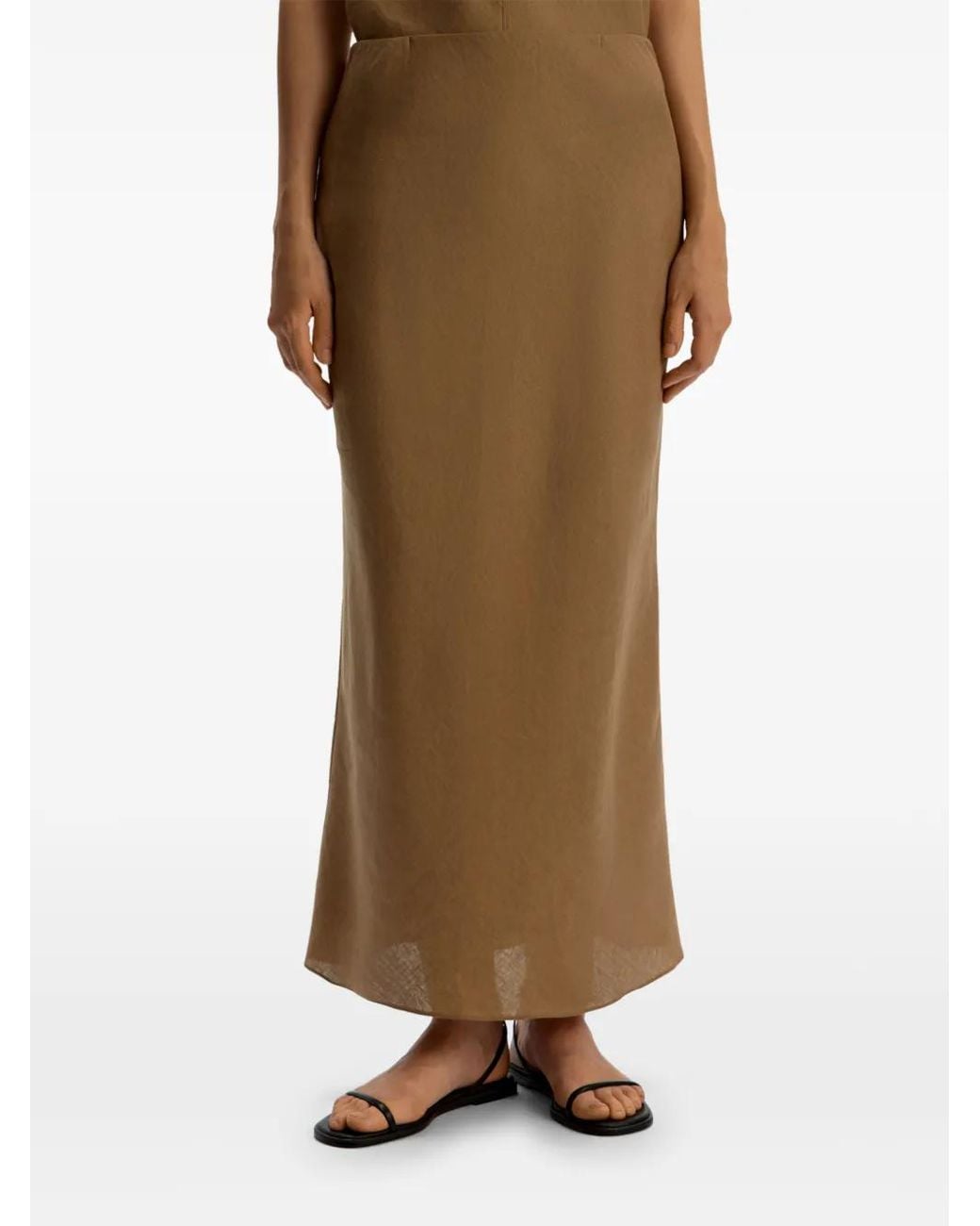 12 STOREEZ Brown Linen Maxi Skirt