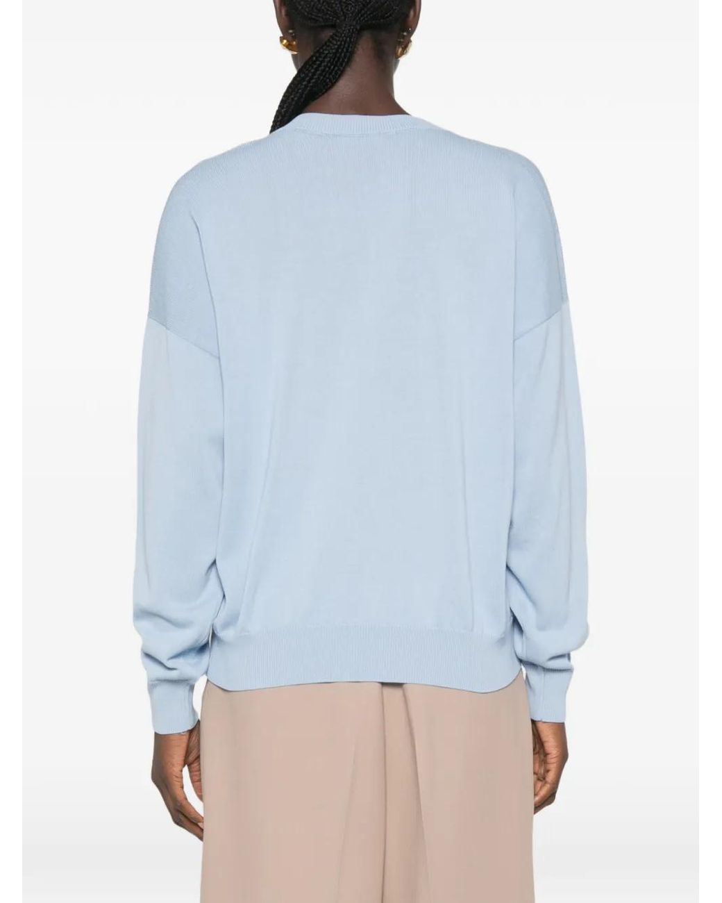 Peserico Blue Embellished V-Neck Sweater