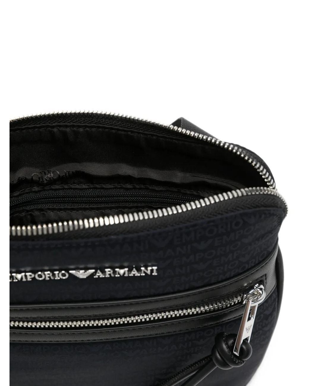 Emporio Armani Black Logo-Print Zip-Up Messenger Bag for men