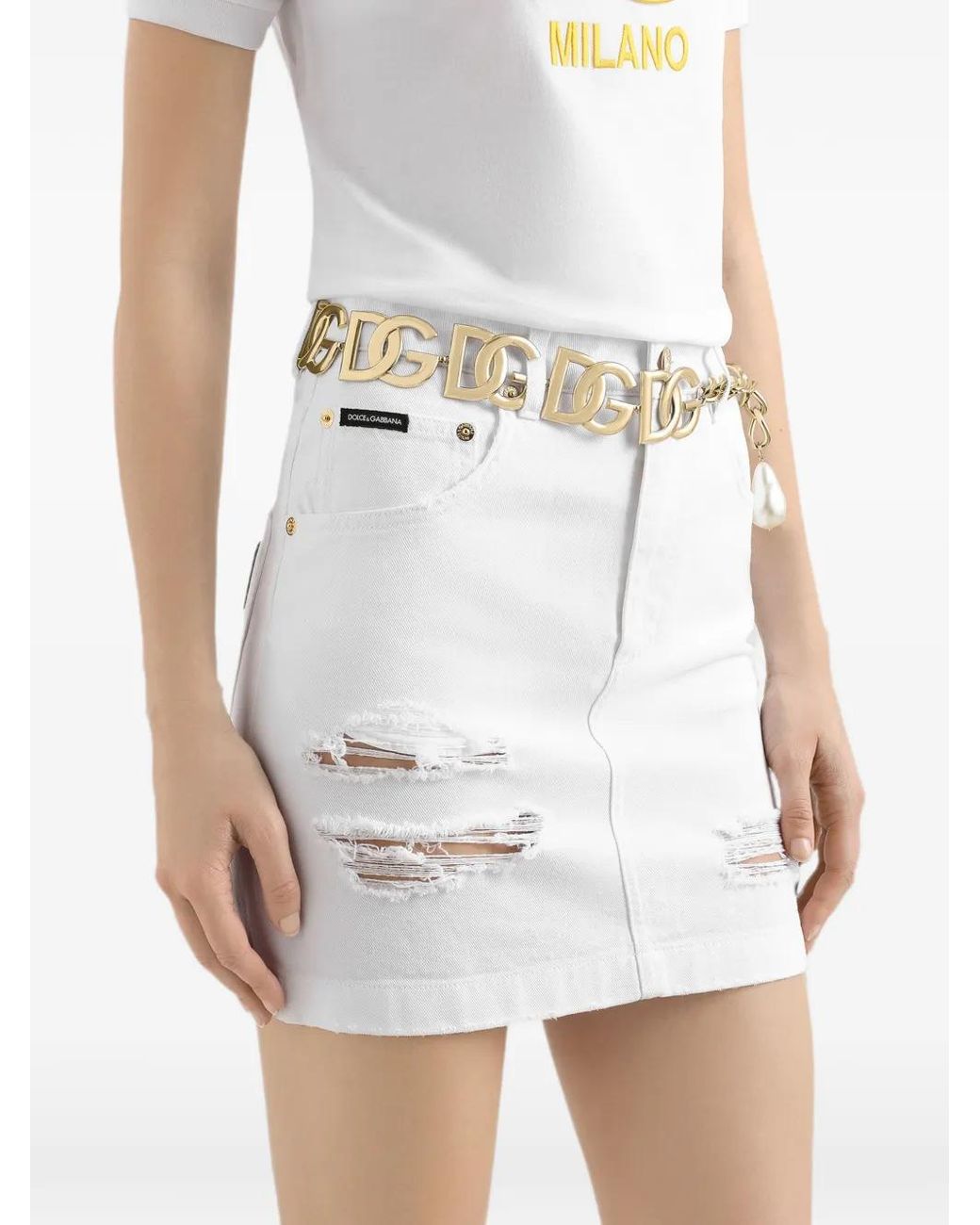Dolce & Gabbana White Ripped Denim Mini Skirt