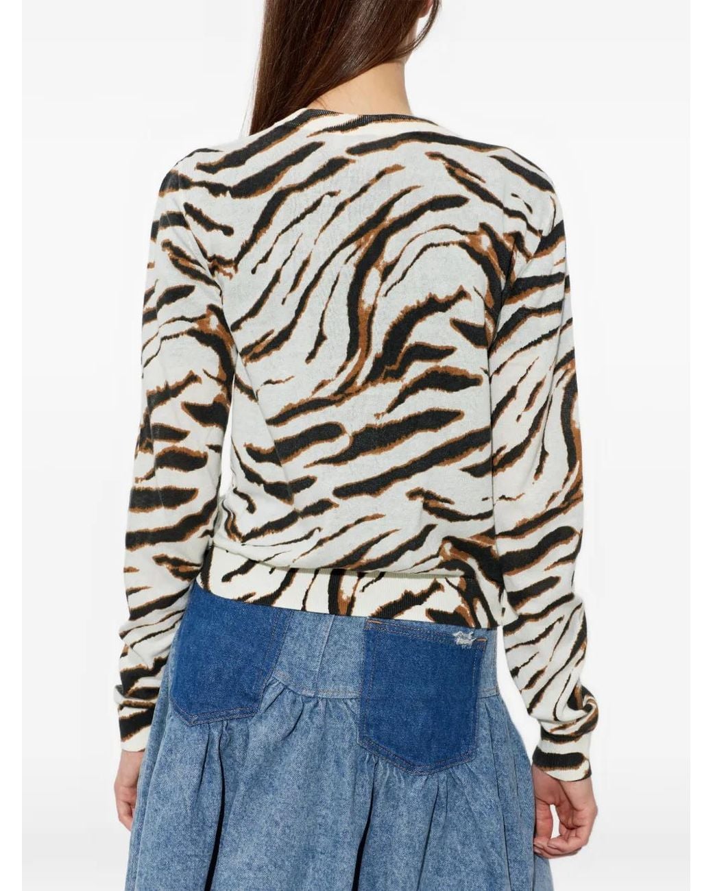 Ganni White Tiger-Print Logo-Embroidered Cardigan
