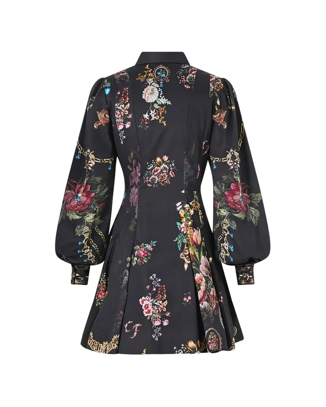 Camilla Black Floral-Print Pleated Mini Shirt Dress