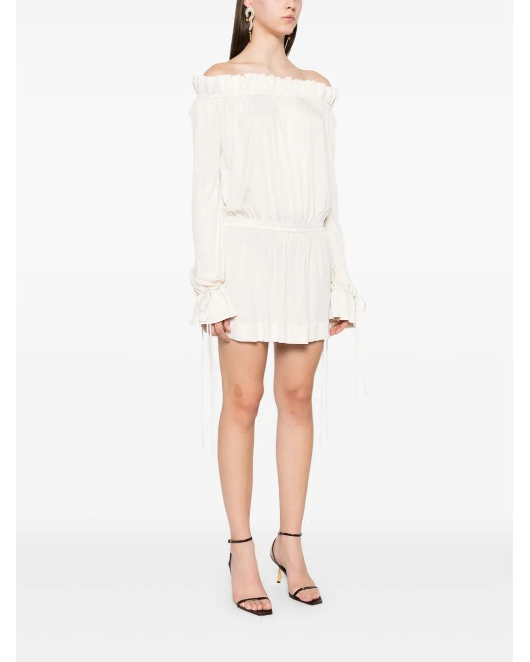 Saint Laurent Off-Shoulder Mini Dress in White | Lyst