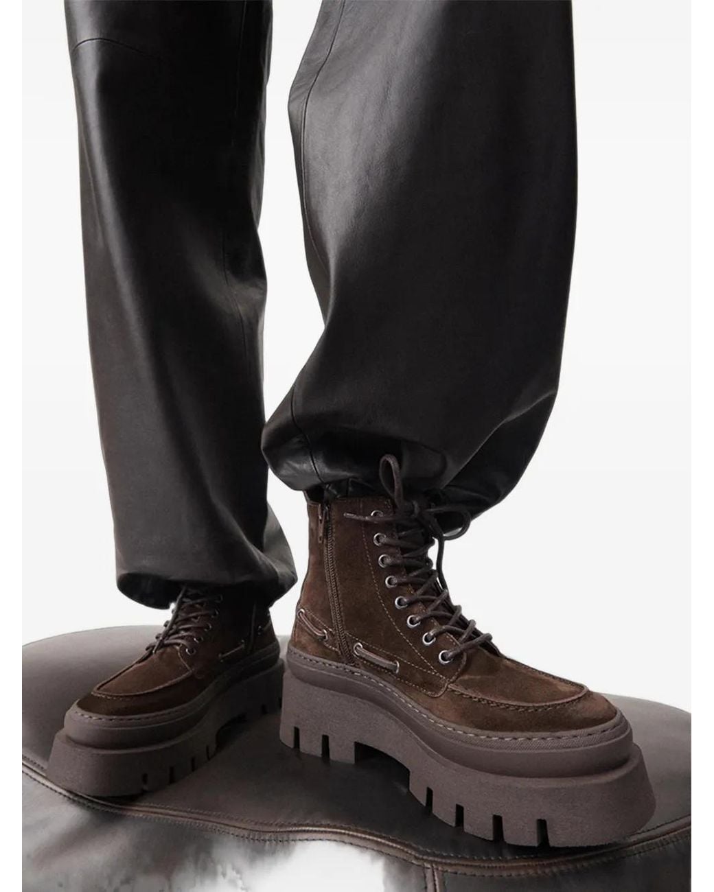 COPENHAGEN Brown Platform Lace-Up Boots