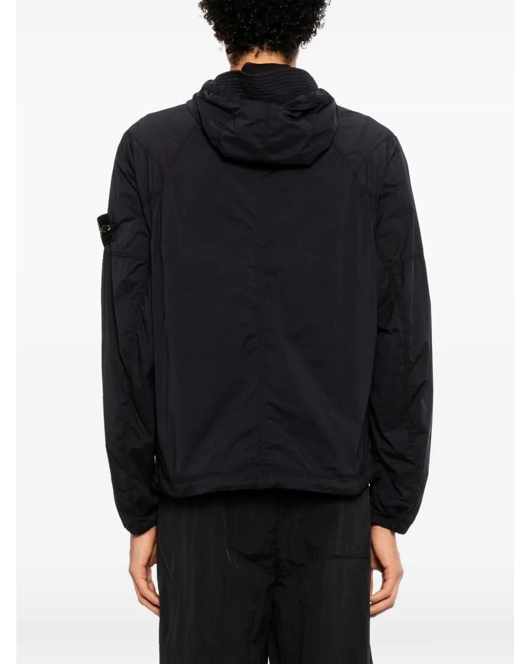 Stone Island Black Compass-Patch Hooded Jacket for men