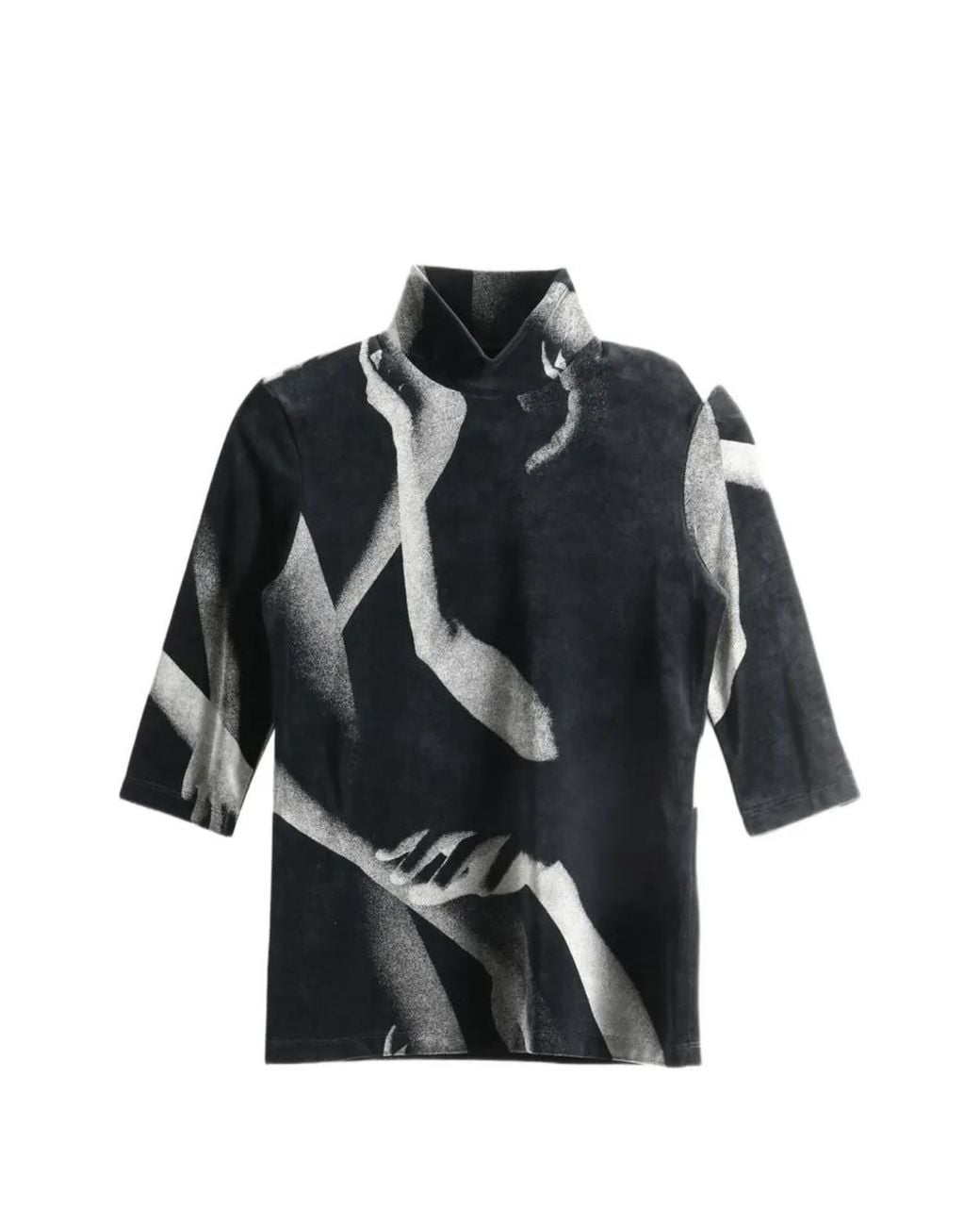 Issey Miyake Black Graphic-Print Mock-Neck Top