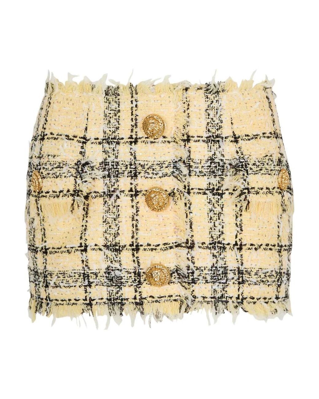 Balmain Metallic Tweed Skirt With Buttons