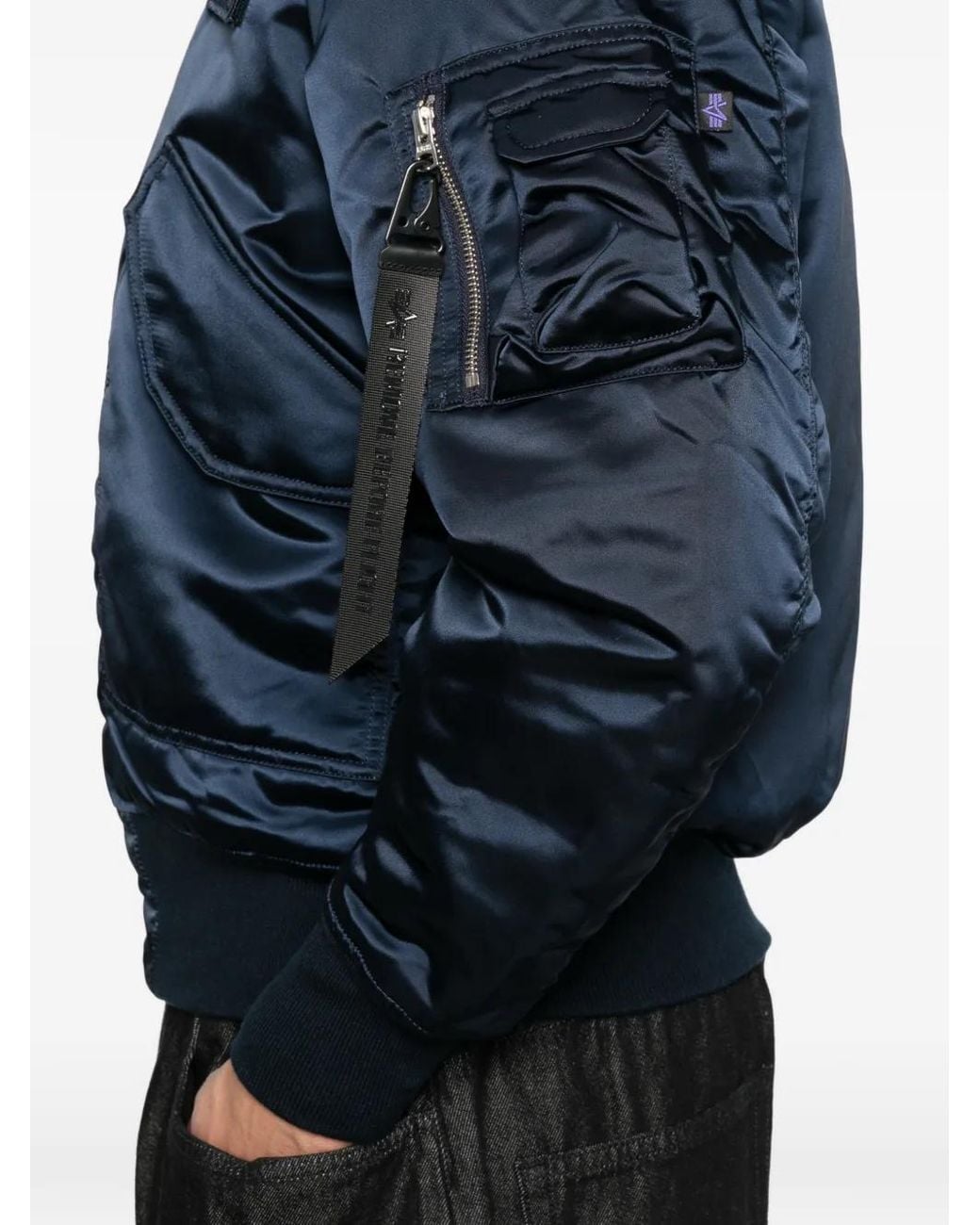 Alpha Industries Blue Logo-Patch Zip-Up Bomber Jacket for men