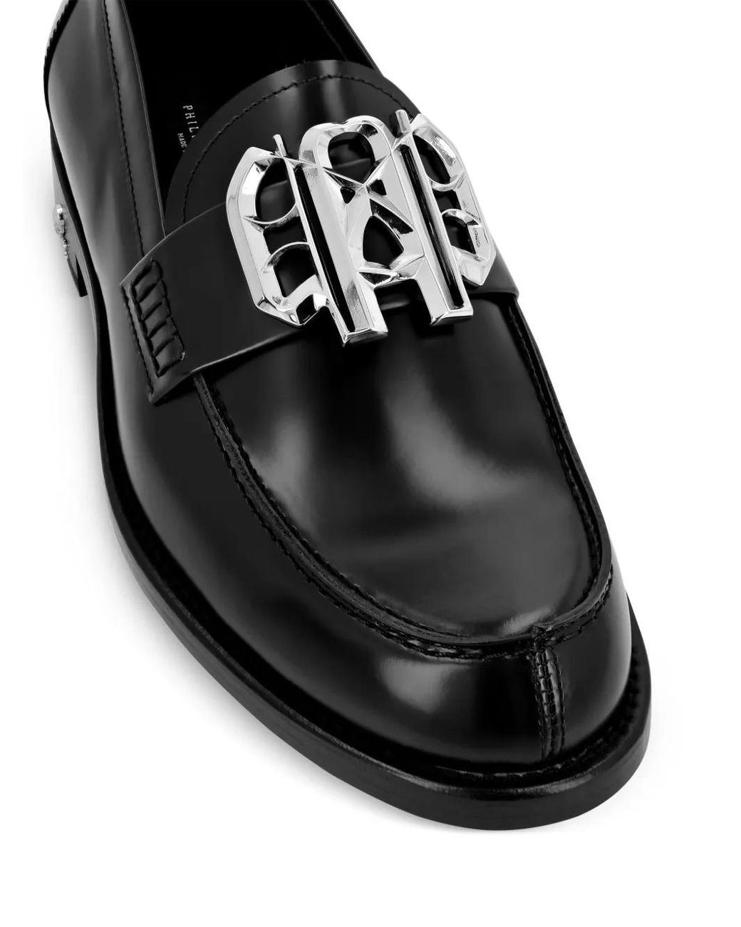 Philipp Plein Black Logo-Plaque Leather Loafers