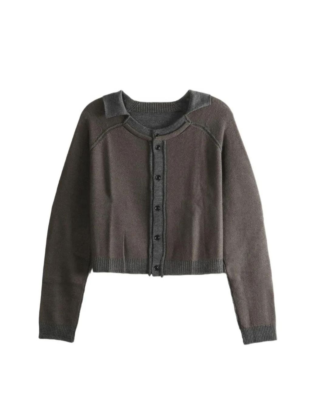 Y's Yohji Yamamoto Gray Layered-Detail Raglan-Sleeve Cardigan