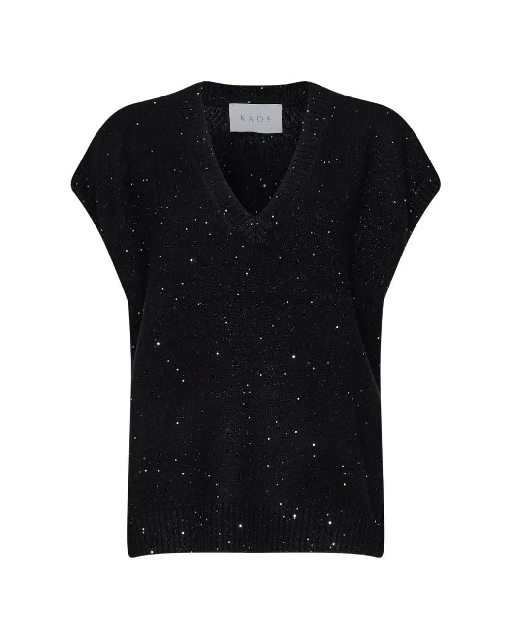 Kaos Black V-Neck Sequin-Embellished Sweater