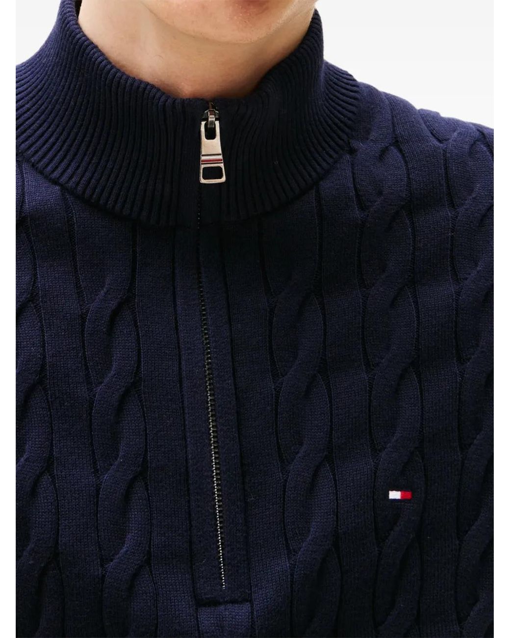 Tommy Hilfiger Blue Pull En Maille Torsadée À Col Zippé for men