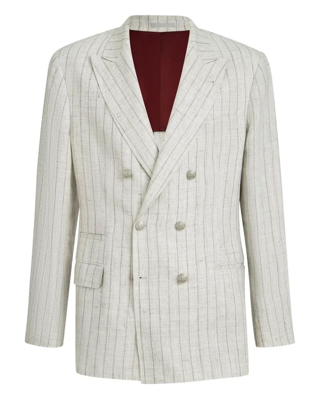 Brunello Cucinelli White Stripe Linen Twill One-And-A-Half Breasted Deconstructed Blazer for men