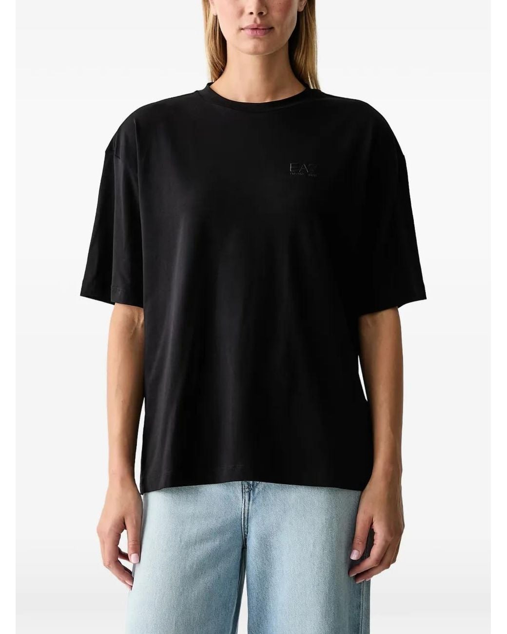 EA7 Black Oversized Logo-Print T-Shirt