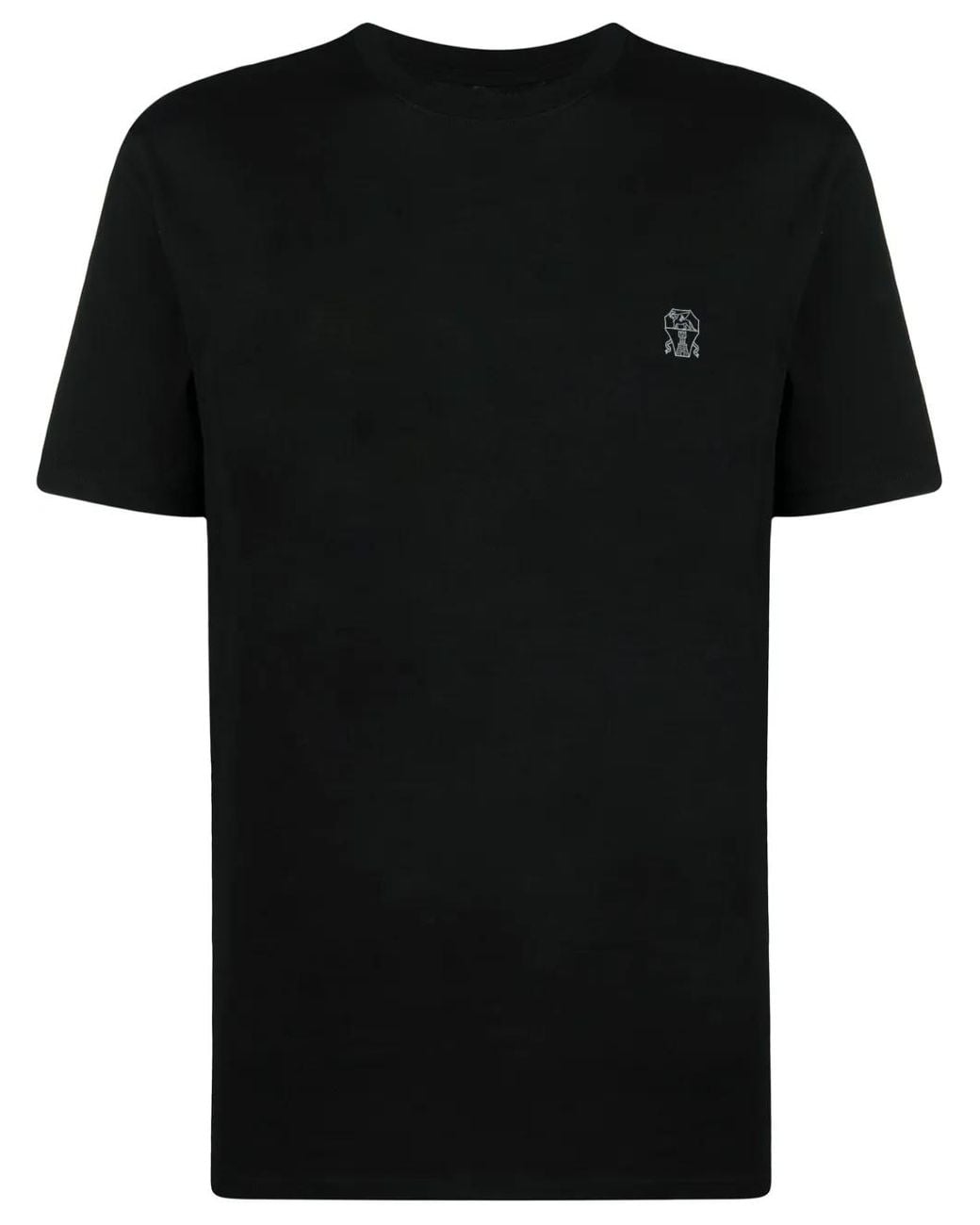 Brunello Cucinelli Black Cotton Jersey Crew Neck T-Shirt With Logo for men