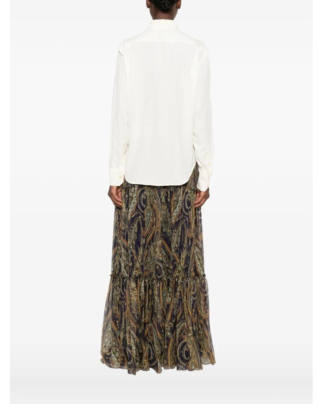 Etro White Ruffled-Trim Long-Sleeved Shirt