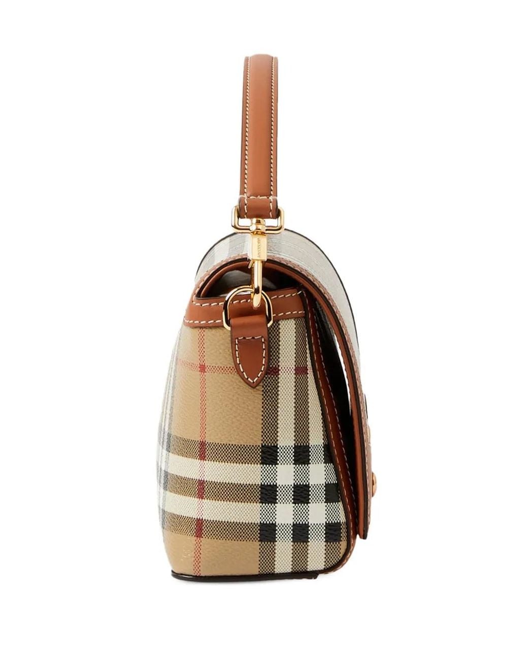 Burberry Brown Leather Check Top-Handle Bag