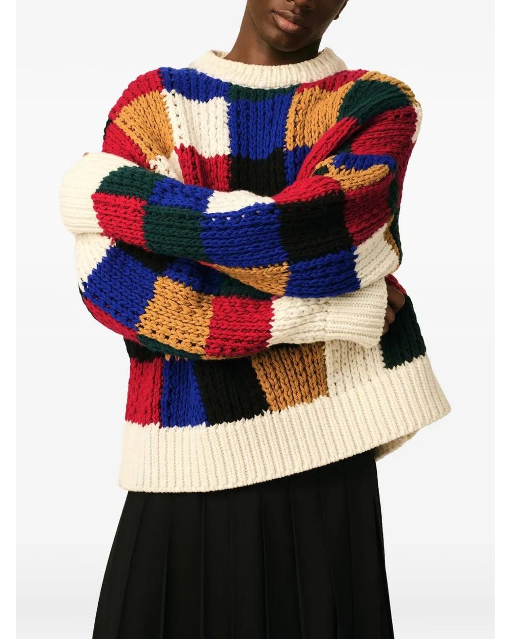 AMI Blue Checkered Wool Crewneck Sweater for men