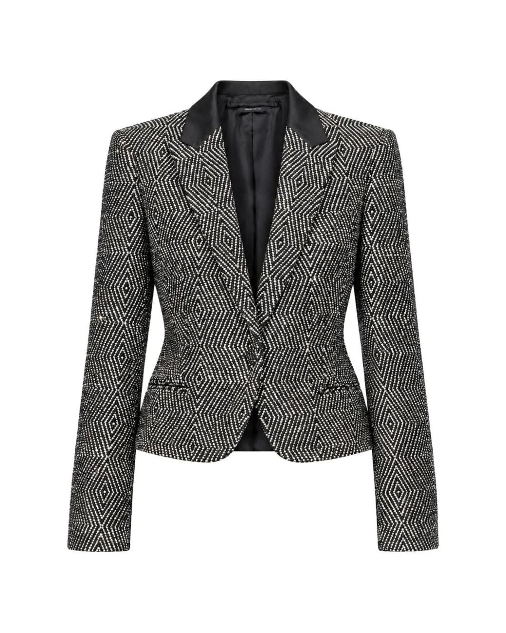 Tom Ford Gray Sequined Wool-Blend Tweed Cropped Boyfriend Jacket