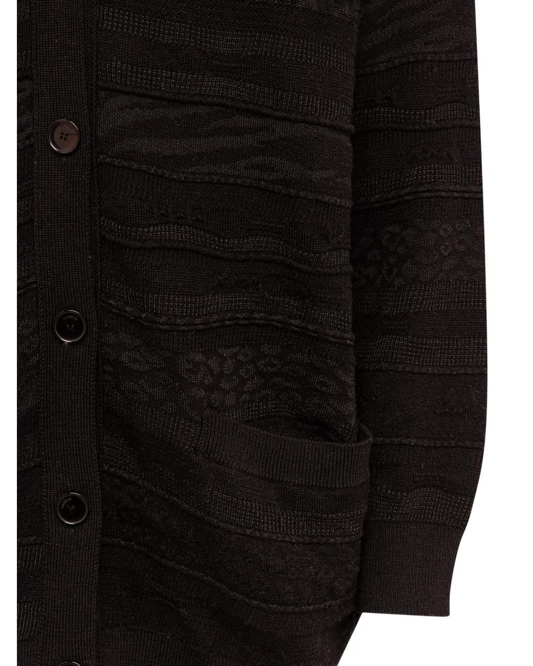 Laneus Black Jacquard-Knit V-Neck Cardigan