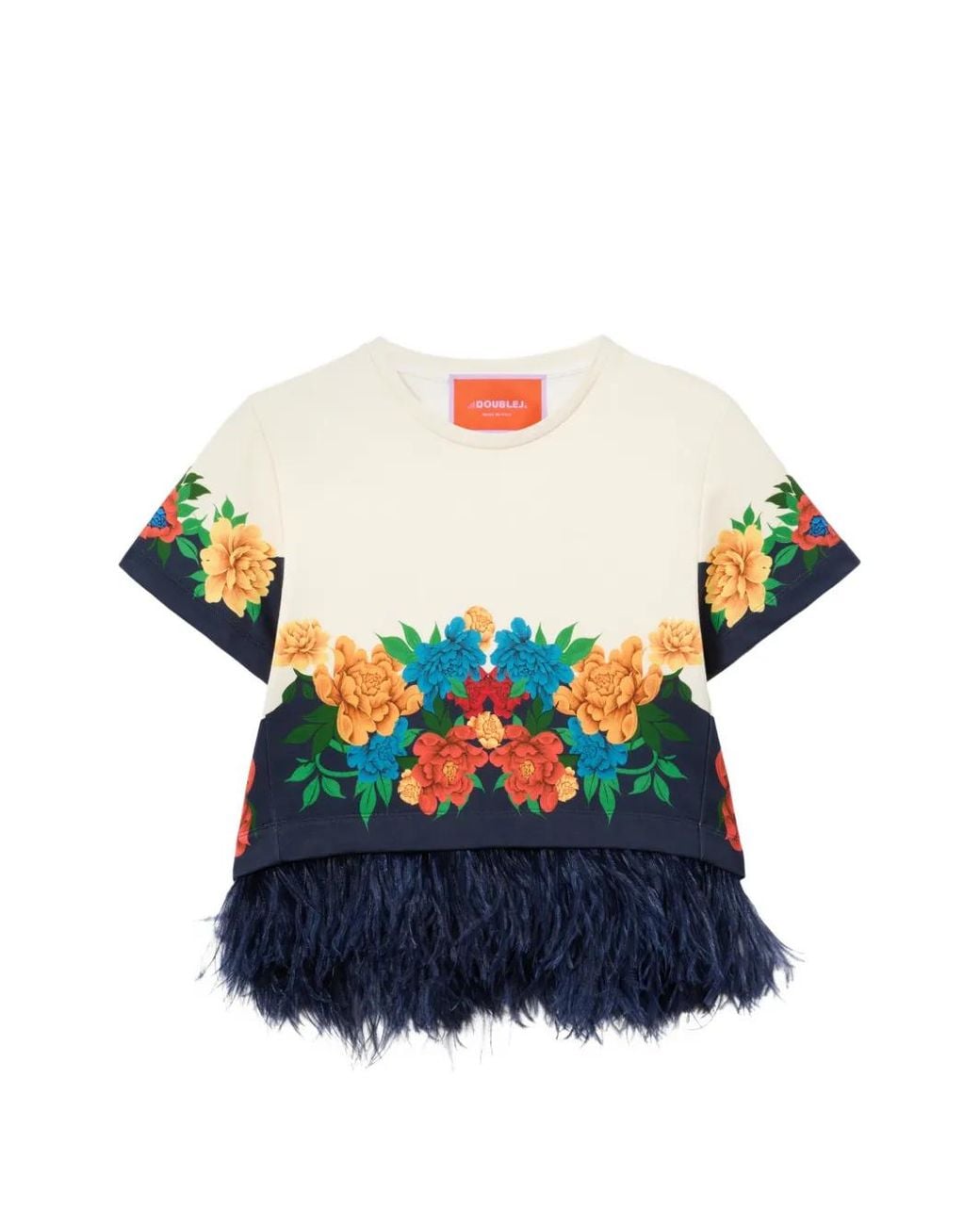 LaDoubleJ Blue Floral Feather T-Shirt