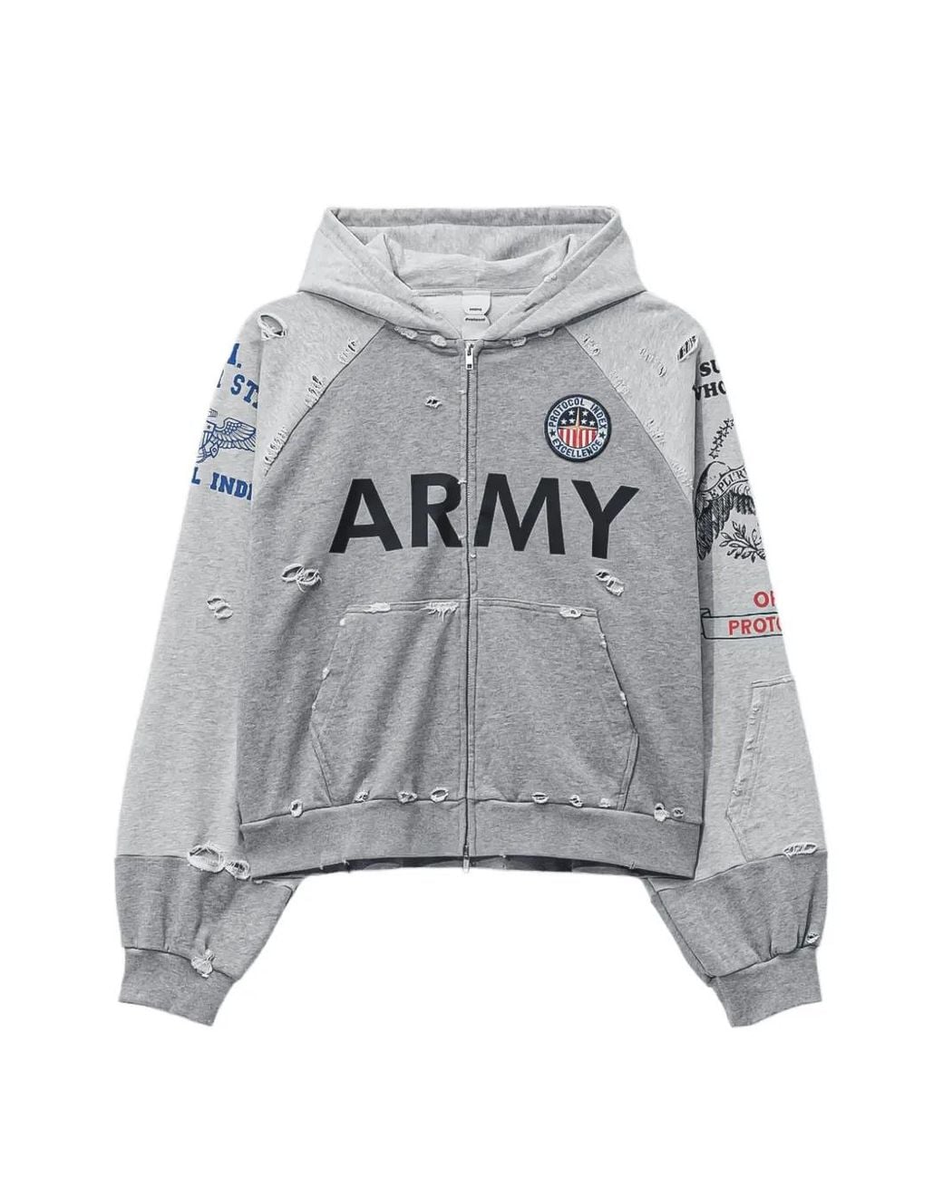 Protocol Index Gray Reconstructed Distressed Hoodie for men
